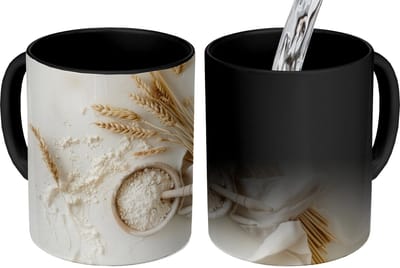Magische Mok - Foto op Warmte Mokken - Koffiemok - Bloem - Hout - Tarwe - Magic Mok - Beker - 350 ML - Theemok
