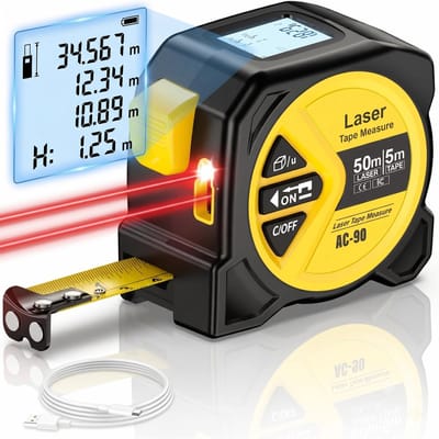 Fokelyi - 2 in 1 Afstandsmeter - 50M - Multifunctionele Digitale Laser - Meetlint met Laser - 5 Meter Meetlint - Inclusief Display - Slimme rolmaat