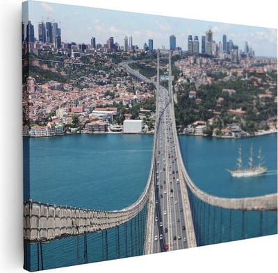 Artaza Canvas Schilderij Skyline Istanbul - 40x30 cm - Klein - Wanddecoratie Brug - Muurdecoratie Zeilboot - Kamer Accessoires Stad
