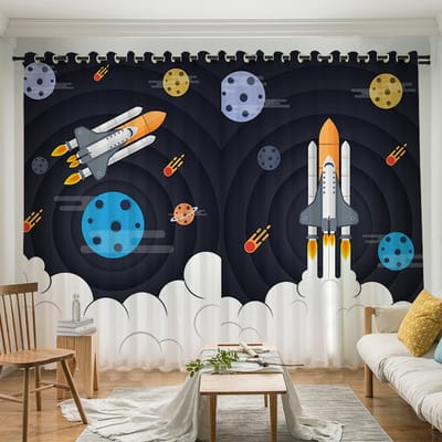 Vliegtuig Wolken en Sterren 3D Schilderij Kinderkamer Gordijnen Raam Woonkamer Slaapkamer Keuken Buiten Binnen Stof Print Gordijn 100W160H(CM)40x63in&Grommet Top