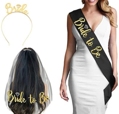 Joya Party® Bride To Be Set met Sjerp, Kroon, Bruidsluier | Zwart | Bruiloft | Vrijgezellenfeest | Bachelorette
