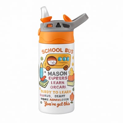 Minimalistische Drinkfles – Stijlvolle Waterfles voor Design Fans - Waterfles voor kinderen (wit/oranje)