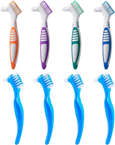 Dubbele Hoofd Tandprothese Tandenborstel Set van 8 Stuks voor Beugels, Retainers en Aligners, Grondige Reiniging van Kleine Hoeken met Comfortabele Grip voor Senioren en Kinderen