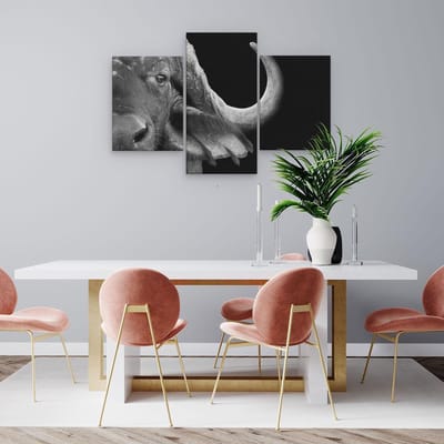 Artaza Canvas Schilderij Drieluik Buffel - Buffelkop - Zwart Wit - 90x60 - Foto Op Canvas - Canvas Print