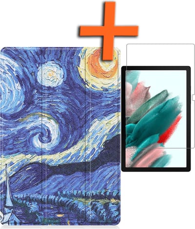 Hoesje - Geschikt voor Samsung Galaxy Tab A8 - Met Screenprotector - Trifold Bookcase - Hard Cover - Hardcover Book Case - Tablet Hoes - Sterrenhemel
