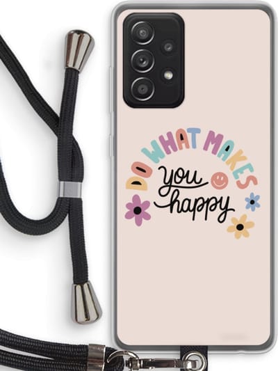 Case Company® - Hoesje met koord geschikt voor Samsung Galaxy A52 hoesje met Koord - Happy days - Telefoonhoesje met Zwart Koord - Bescherming aan alle Kanten en Over de Schermrand