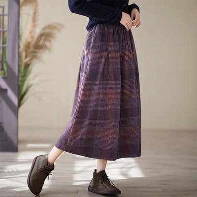 Klassieke Stijl Geruite Wolrok voor Dames In de Winter Hoge Taille Vallend Om Ze Er Slank Uit Te Laten Zien A-lijn Grote Over de Knie Middellange Rok XL beige