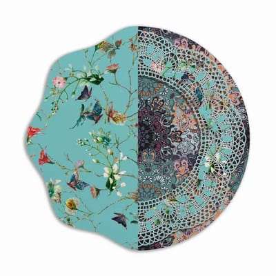 Ronde gekleurde PVC Placemat Florecido - Romantisch Blauw – Ø35 cm – Afwasbare Tafel Placemat – Made in Italy