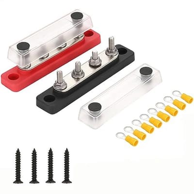 4-positie busbar DC 12-48V 100A voor accustroomverdeling met transparant deksel