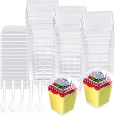 50 Stuks Herbruikbare Dessertbekers met Deksels en Lepels - Perfect voor Toetjes en Feestjes