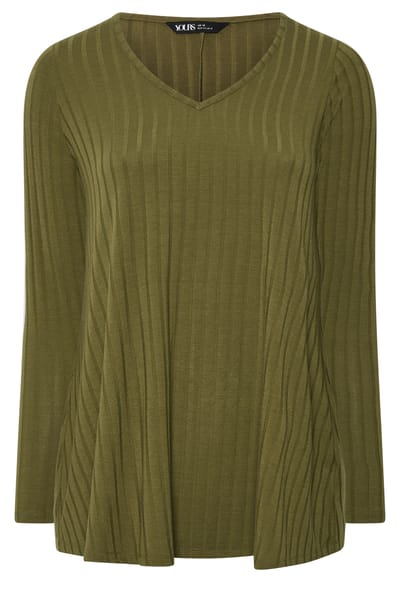 Yours Khakigroen Tshirt Met Diepe Vhals Size 42