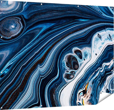 Gards Tuinposter Abstracte Kunst - Blauwe Verf - 150x120 cm - Tuindoek - Tuindecoratie - Wanddecoratie buiten - Tuinschilderij