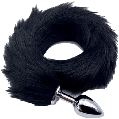 Kleine Buttplug met zwarte staart - Buttplug met vossenstaart - Vossenstaart van 40CM - Zwart - Anaal - Plug - Sexspeeltje - Sextoy - Pluche buttplug - Erotiek - CHPN