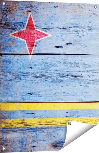 Gards Tuinposter Aruba Vlag op Hout - 60x80 cm - Tuindoek - Tuindecoratie - Wanddecoratie buiten - Tuinschilderij