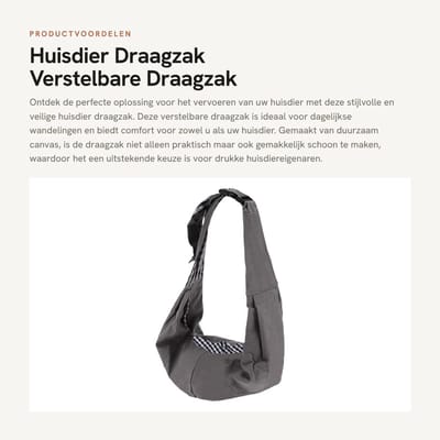Dailygoods- Huisdier Draagzak Verstelbaar - Draagtas Hond - Duurzaam Canvas - Veiligheidsriem - Draagvermogen 5kg - Comfortabel en Gemakkelijk Schoon te Maken - Hondentas