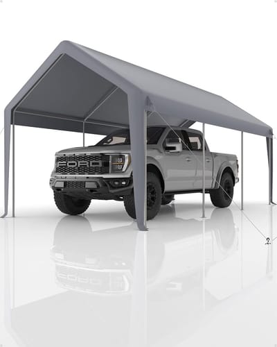 Vervanging voor carport 4x6 m – Stevige carport (frame NIET inbegrepen) – UV-bestendige, waterdichte vervanging voor buitenopslagschuur – met oprolbare, geventileerde ramen en verwijderbare zijwanden