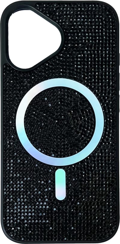 Casemania Hoesje Geschikt voor Apple iPhone 17 - Zwart - Diamant Glitter Backcover Geschikt voor MagSafe - Draadloos Oplaadbare Telefoonhoesje