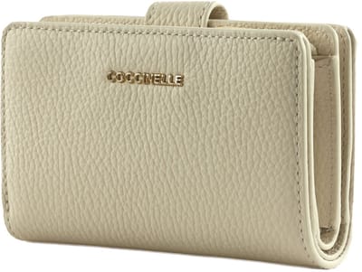 COCCINELLE Leren Portemonnee Metallic Soft Mini Wallet Grained Leather Blanco Wit