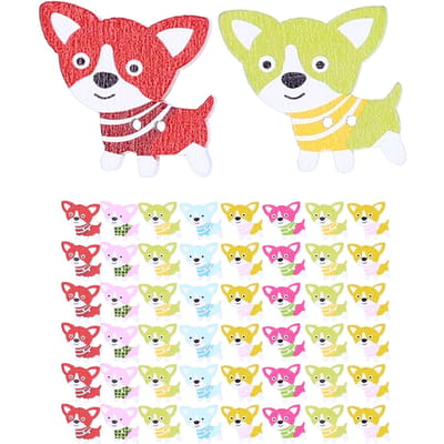 50 Pièces Boutons en Bois Mélangés Bouton Forme Chien Dessin Animé Décoration de Vêtements Cousus Main DIY