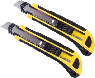Benson Afbreekmes - 2x - werkmes - snijmes - 18 mm - staal - geel - incl. reservemessen