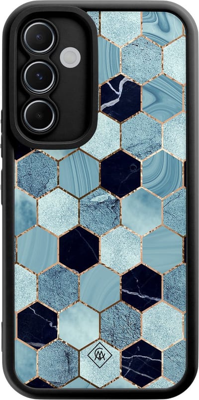 Casimoda® hoesje - Geschikt voor Samsung Galaxy A55 - Blue Cubes - Zwart TPU Backcover - Marmer - Blauw