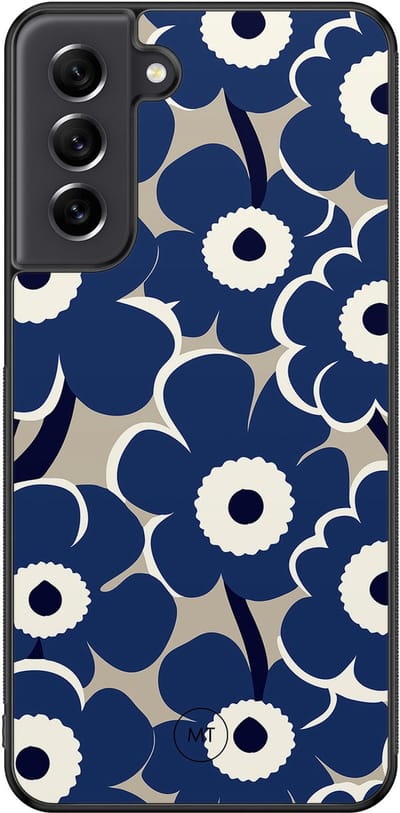 Hoesje geschikt voor Samsung Galaxy S21 FE - Abstract bloom - TPU Hard Case Backcover - Blauw - Mooie Telefoonhoesjes
