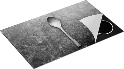 Chefcare Inductie Beschermer Lepel op Blauwe Marmer - Zwart Wit - 85x52 cm - Afdekplaat Inductie - Kookplaat Beschermer - Inductie Mat