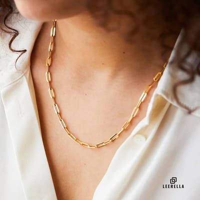 Leerella Verrukkelijke Paperclip Ketting in Goudkleurig RVS – Een Tijdloos Sieraad 42 cm