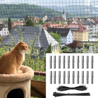 Kattennet Balkon - Huisdierbeveiliging - Veiligheid Buiten - Zonder Boren Montage - 4 x 3 Meter - Zwart