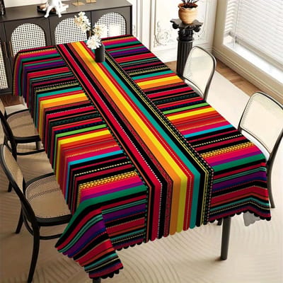 1 stuks Mexicaans Carnaval Kleurrijk Streep Print Tafelkleed, Rechthoekige Tafelhoes voor Huis Eetkamer Keuken Hotel Feest Decoratie & Cadeau 90x140cm red