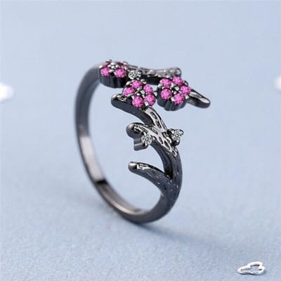 Koreaanse Trend Kleine Verse Micro-Ingelegde Zirkonia Roze Bloem Ring Vrouwen Klassiek Temperament Feest Sieraden Accessoires Resizable zwart