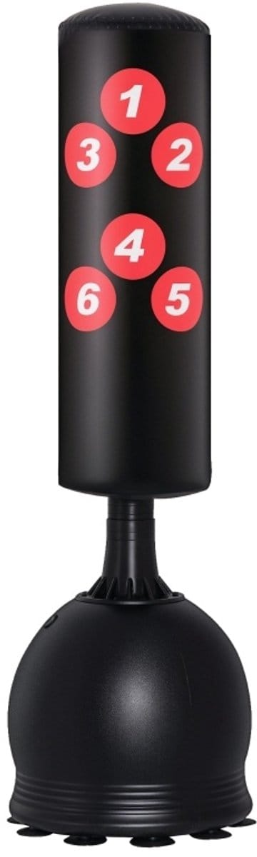 Wishdor - Staande bokszak - 165 cm - zuignapbasis - boks- en kicktraining - thuisgebruik - HDPE - zwart - 50 x 50 x 165 cm