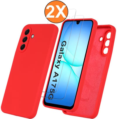 Hoesje geschikt voor Samsung Galaxy A17 5G Hoesje siliconen Rood zacht siliconen hoesje TPU - met Samsung A17 5G Screenprotector - 2 stuks