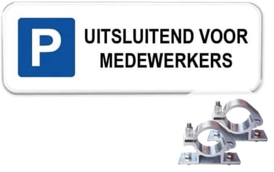 Parkeerbord Medewerkers - Weerbestendig Aluminium - 40x15 cm - Bevestiging: Met paalbeugels Ø48mm