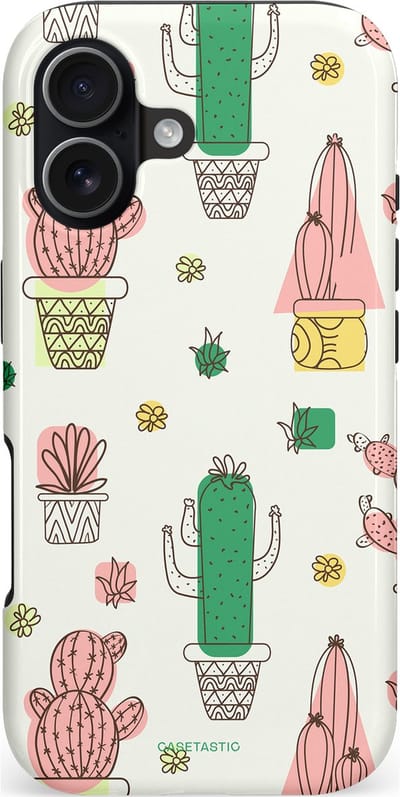 Casetastic hoesje geschikt voor Apple iPhone 17 - MagSafe - Dubbellaagse bescherming - Vrolijke cactus - Fashion Case - Wit Groen Beige Lichtgrijs