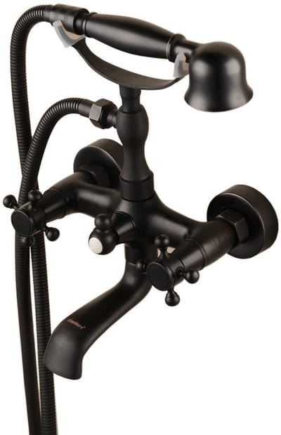 Allecto - Wandmontage Badkraan - Handdouche - Antiek Design - Zwart Olie Gewreven Brons - Twee Handgrepen - Geschikt voor Bad en Douche - Model HB001