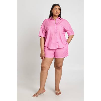 boohoo Dames Plus Gestreepte Short Met Elastische Tailleband | Roze | Maat: 44