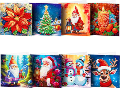 Adorzy Diamond Painting Kerstkaarten – 8 stuks - 15x15 cm - Diamond Painting pakket volledig – Diamond Painting Volwassenen