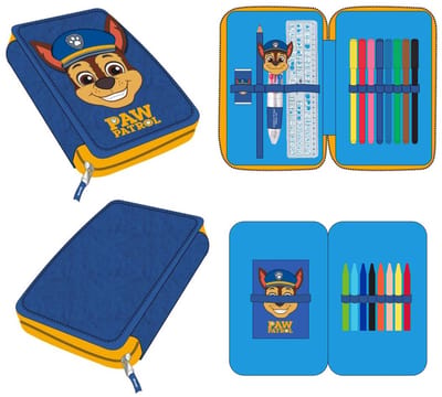 Paw Patrol Chase Gevulde Fluffy Etui - 1 Zipper Etui - Schooletui met Stiften, Kleurpotloden, Pen en Meer - Officiële Paw Patrol Merchandise