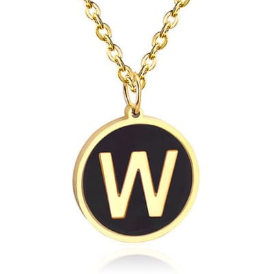 Goudkleurige Dames Schakelketting met Zwarte Kettinghanger Letter W