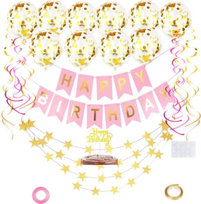 Joya Party® Verjaardag Slinger Roze & Goud met Papieren Confetti Ballonnen | Feest Decoratie | Verjaardag | Happy Birthday | Letterslinger