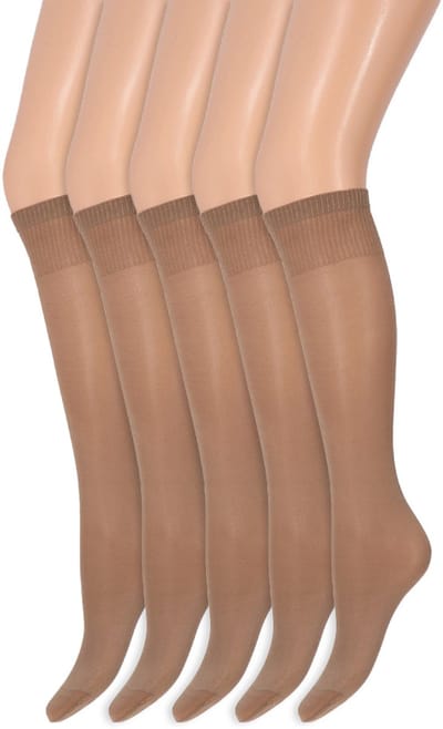 Glans pantykousen | Kniekousen | 35 Denier | Merk: Marianne | One Size | Kleur: Muscat | 5 Paar
