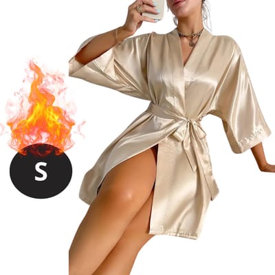 Nivard Satijnen Jurk - Slipdress - Pyama Dames - Badjas - Ochtendjas - Kimono - Erotisch - Kamerjas - Khaki S