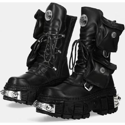 Nieuwe Punk Vrouwen Platform Enkellaarzen Vrouwelijke Rock Ronde Neus Veter Mode Retro Chunky Schoenen Metalen Decor Korte Laarzen 38 black