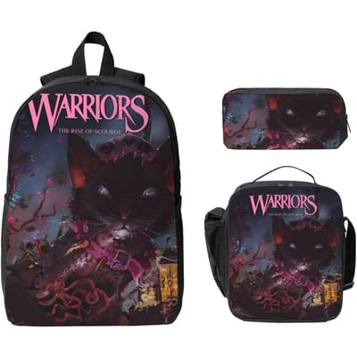 3 Stuks Warrior Cats Accessoires Rugzak Set voor Meisjes Jongens Pennen Etuis Boekentassen Sets met Lunchbox Voor Schoolleerlingen Rugzak black