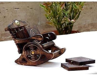 Houten Onderzetters - Tafelbeschermers - Dranken Serveren - Miniatuur Wiegstoel Design - Set van 6 - Houtkleur