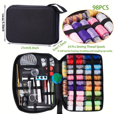 Kit de Couture de Base, Kit d'Aiguilles et de Fil avec Fournitures et Accessoires de Couture pour Adultes, Débutants, Maison, Voyage, Urgence Incluant des Ciseaux 98 PCS