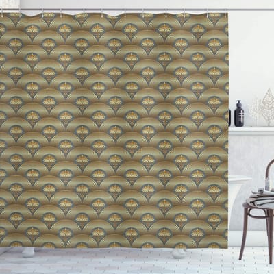 ABAKUHAUS Damast Douchgordijn – Geel Zwart – 175×200 cm – Stof
