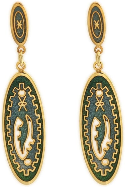 Behave - Dames oorbellen - Vintage groen cloisonné stijl - 5 cm