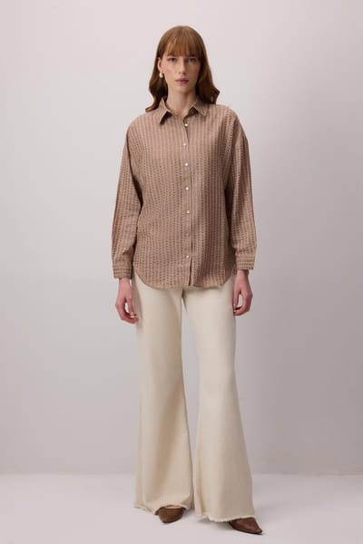 Touché Privé - Oversize overhemd met stras-print - Bruin - Dames